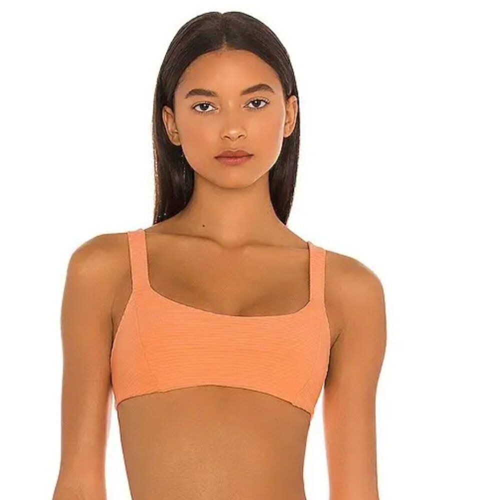 L*Space Jess Orange ribbed sports bra bikini top NWT flawed size D cup